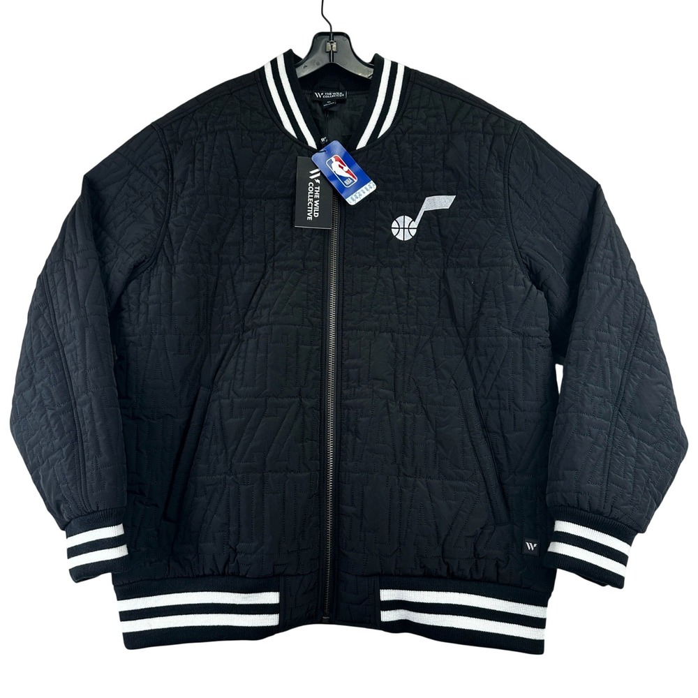 Utah Jazz Bomber The Wild Collective Jacket Mens XL Black NBA Quilted Streetwear